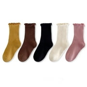 YYYTop Baby Socks 0-3 Months, Socks for Kids 10-12, Kid's Baby Girls 5 Pairs Stacked Socks Cotton Mid Tube Socks Baby Socks Toddler Socks Fleece Socks White Knee High Socks Brown Christmas Deals